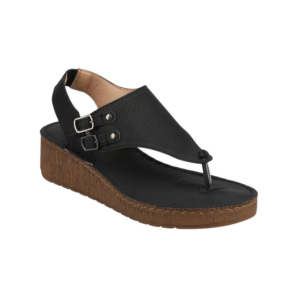JC Journee Collection Women’s Mckell Wedge Heel Buckle Sandals Size 6.5